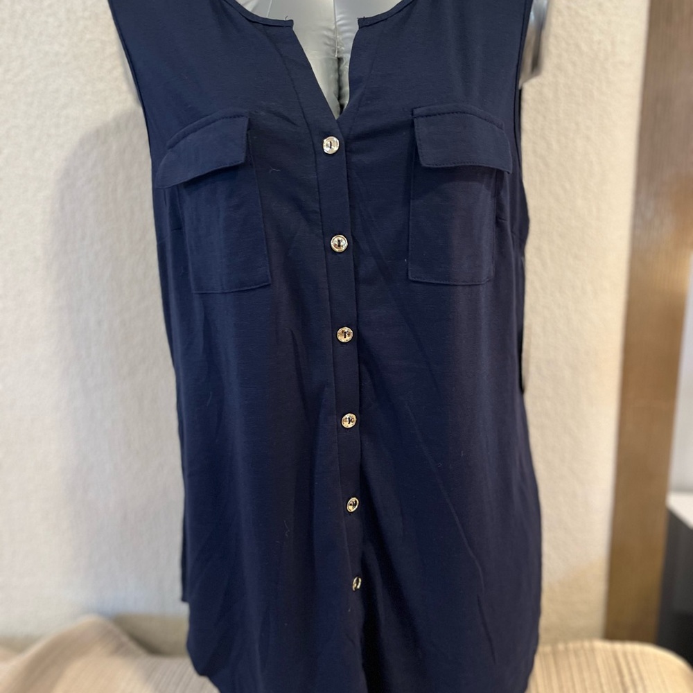 Classic Navy Sleeveless Button-Down Shirt